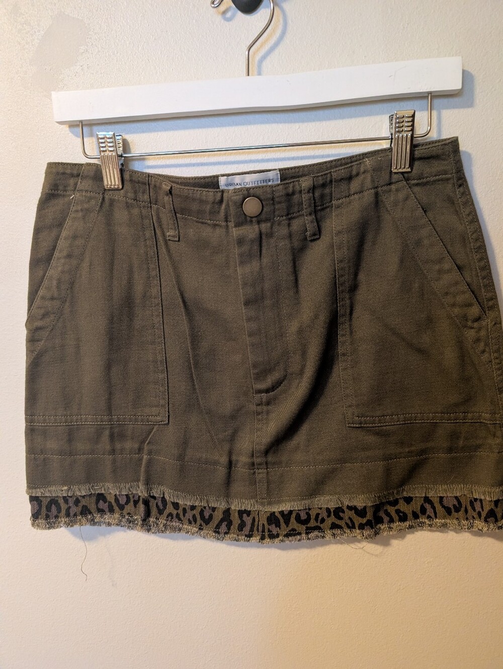 Urban Outfitters Olive Mini Skirt with Leopard Hem NEW Size Medium